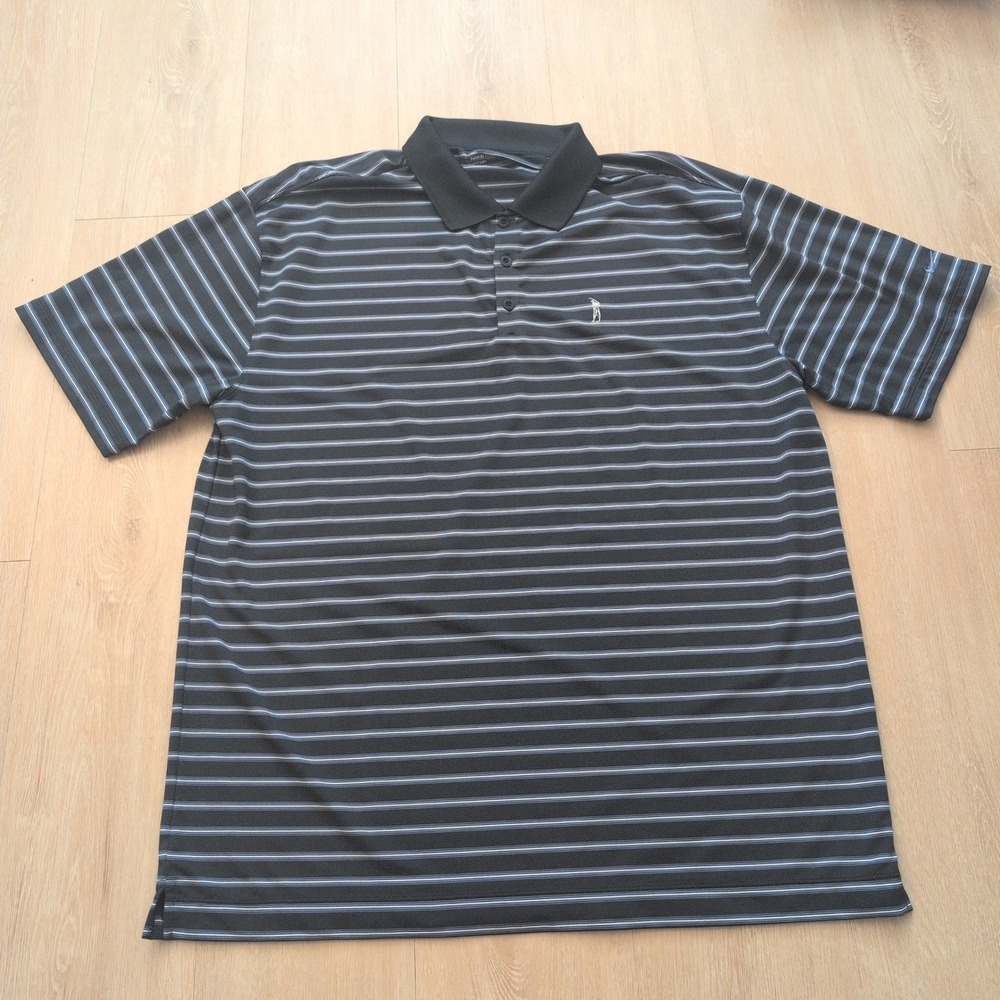 Nike Golf Fit Dry Polo Shirt Mens XL Black Grey Striped Short Sleeve Performance